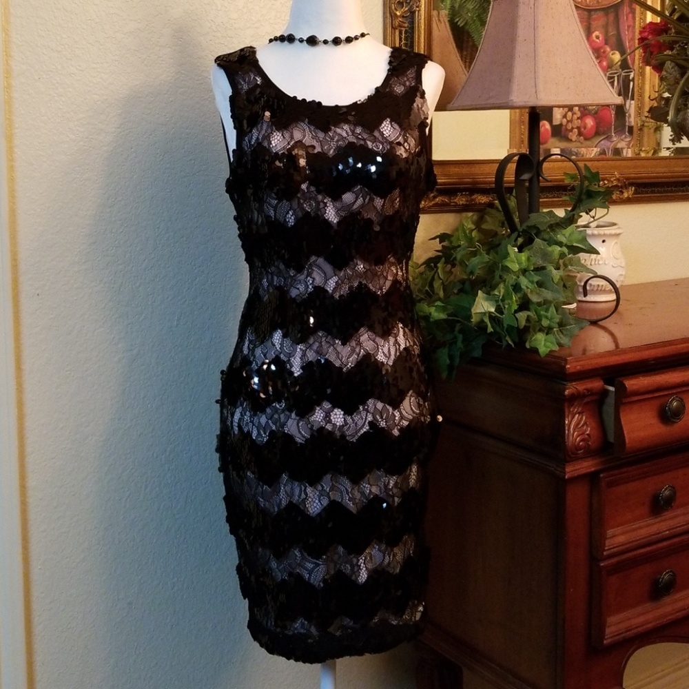 Black and Silver Short  Sequin Party Cocktail  Dress
